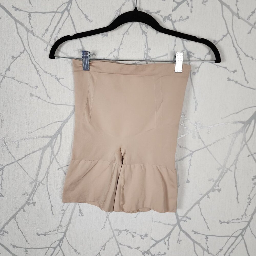 Spanx Beige Nude Stretch Knit High Waist Mid Thigh Shapewear Shorts